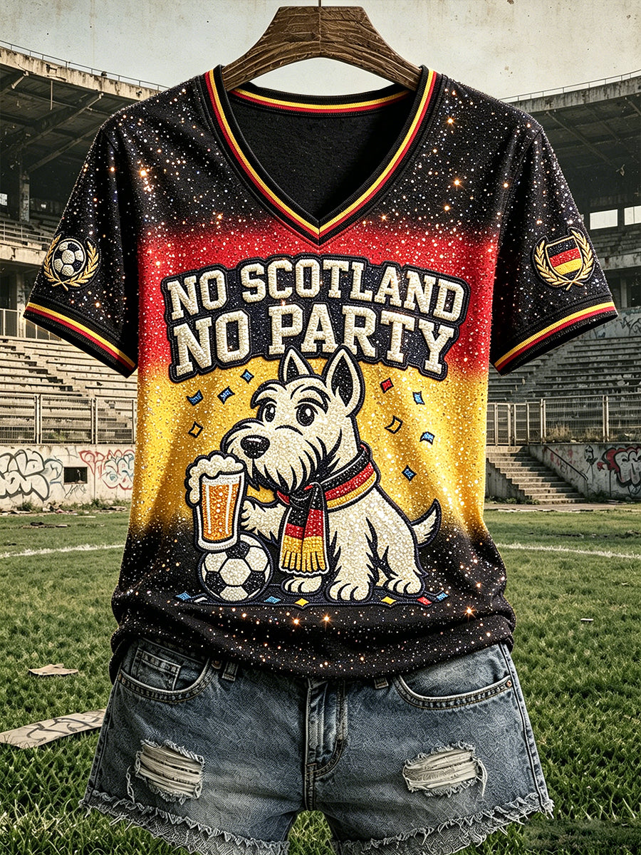 Damen-Puppy-Fußball-Deutschland-T-Shirt mit Farbverlauf, lässig, V-Ausschnitt