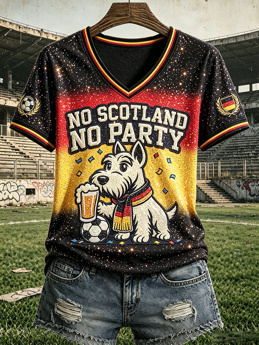 Damen-Puppy-Fußball-Deutschland-T-Shirt mit Farbverlauf, lässig, V-Ausschnitt