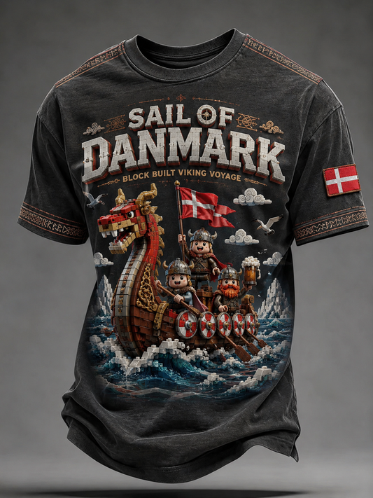 Herren-T-Shirt mit dänischen Wikingern und kurzen Ärmeln