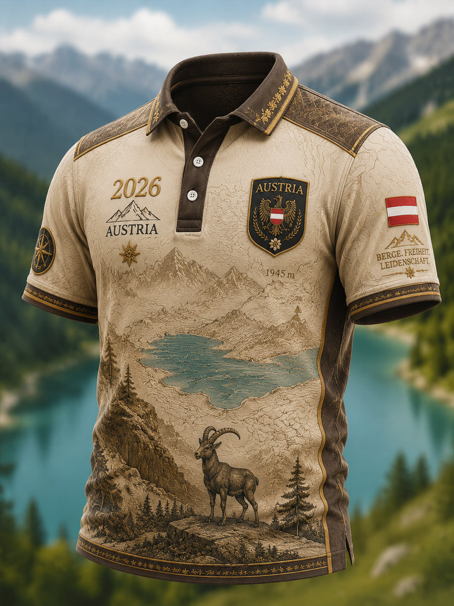 Retro-Österreichisches Poloshirt im Outdoor-Abenteuer-Stil