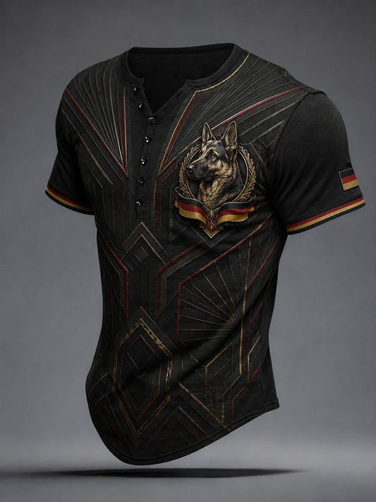 Männer Deutscher Schäferhund Liebhaber Druck Sieben-Knopf-Shirt
