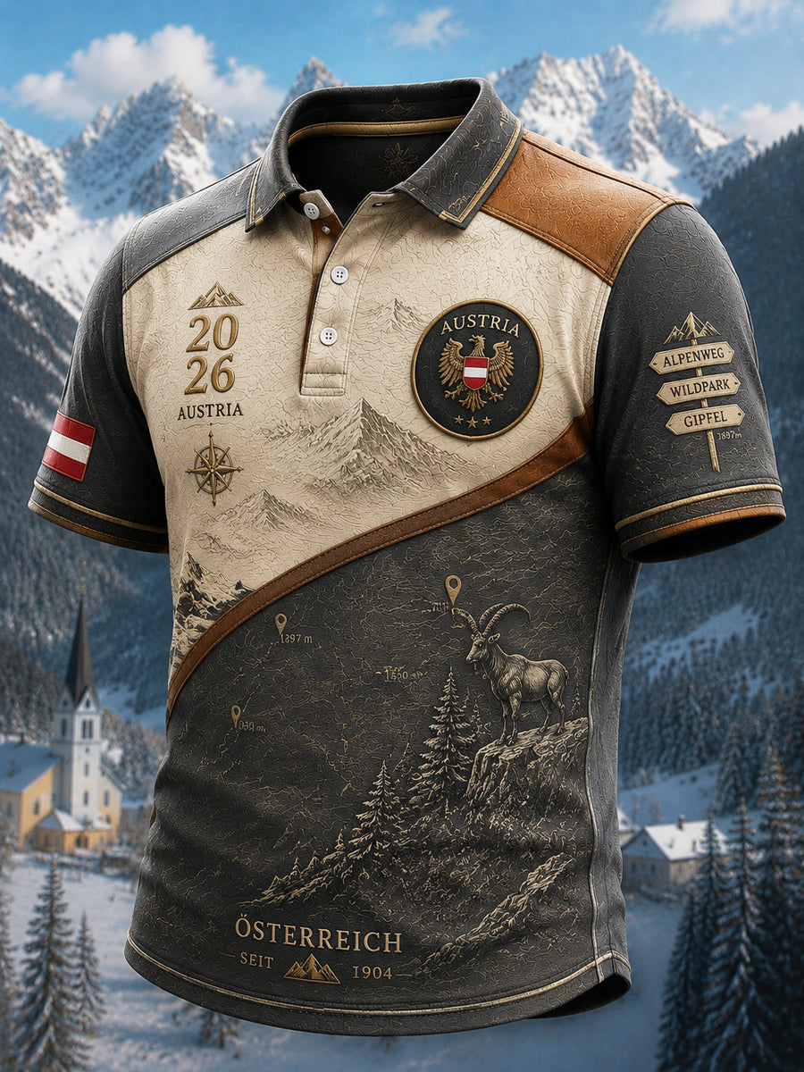 Retro-Österreichisches Outdoor-Abenteuer-Klassiker-Polo-Shirt