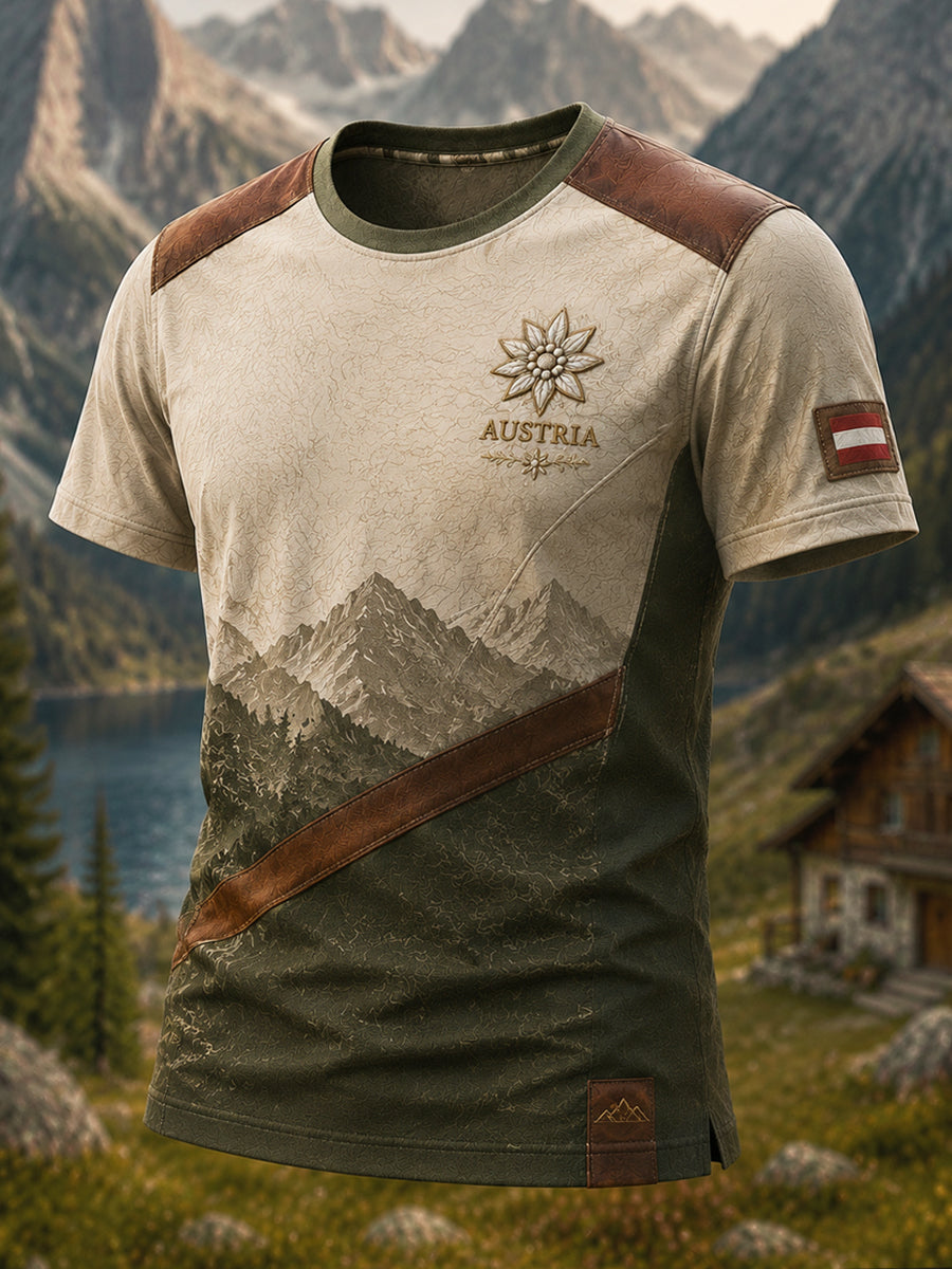 Klassisches Vintage-Outdoor-T-Shirt mit Naturmotiv aus Österreich