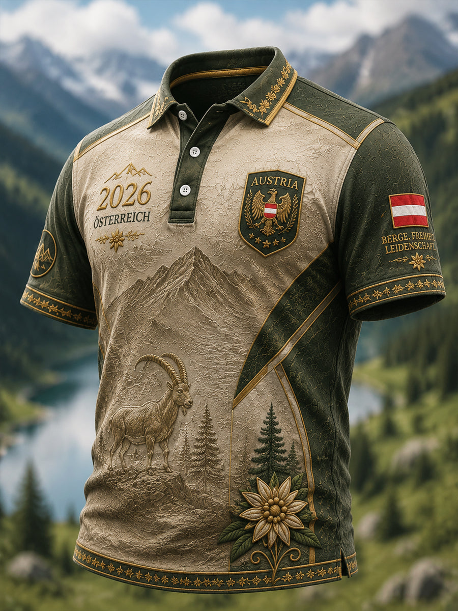 Vintage-Österreich-Outdoor-Natur-Klassik-Poloshirt