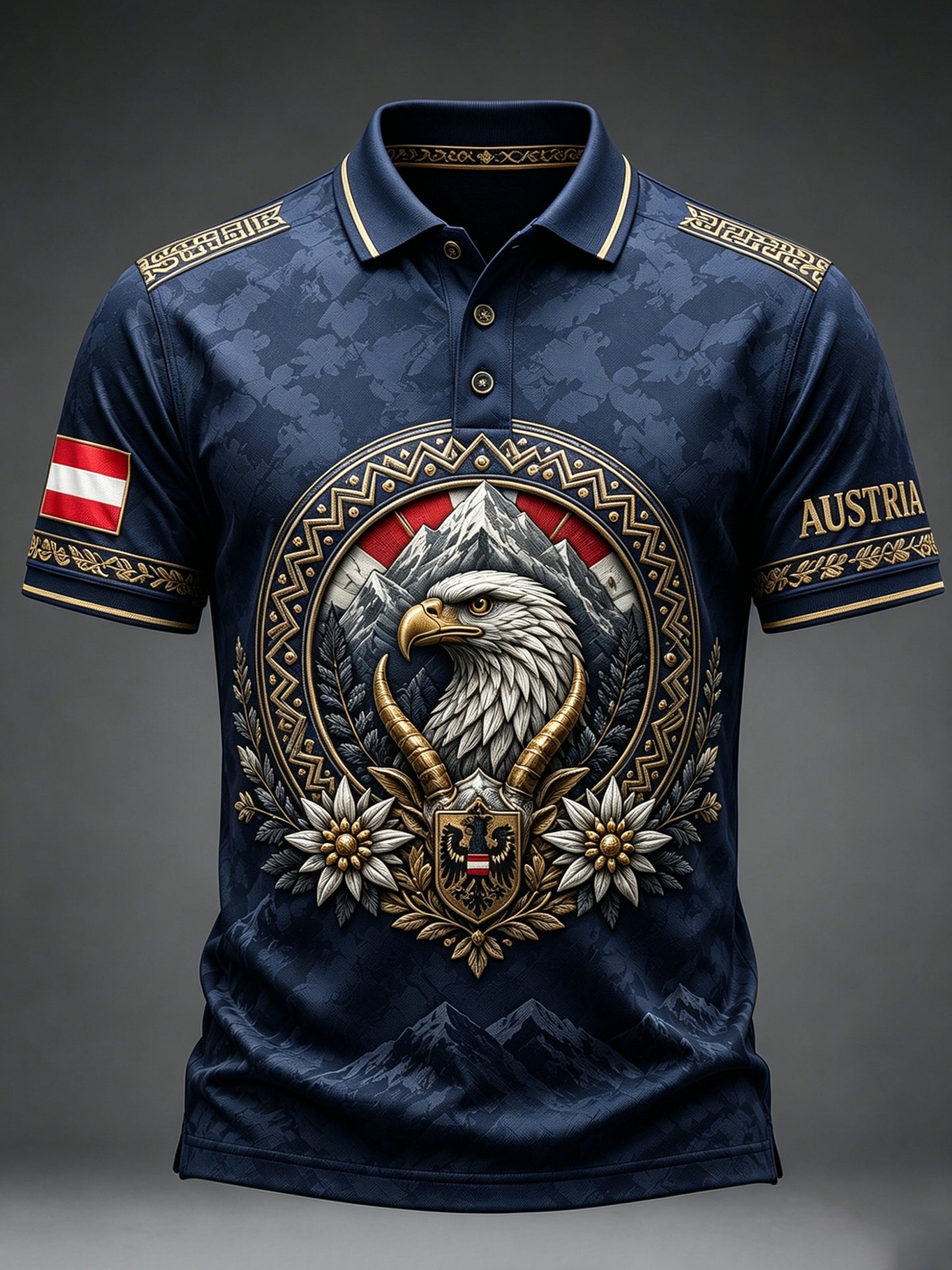 Herren-Poloshirt mit Kunstdruck und kulturellem Motiv der österreichischen Naturlandschaft