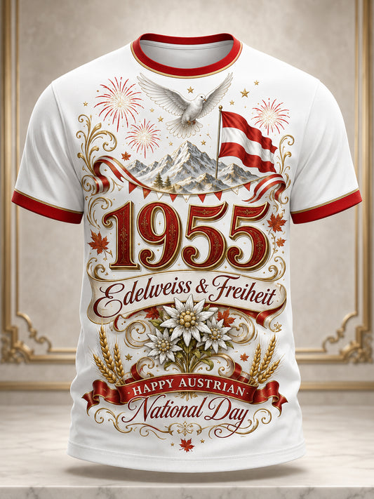 Herren-Art-Print-T-Shirt zur Erinnerung an den österreichischen Nationalfeiertag