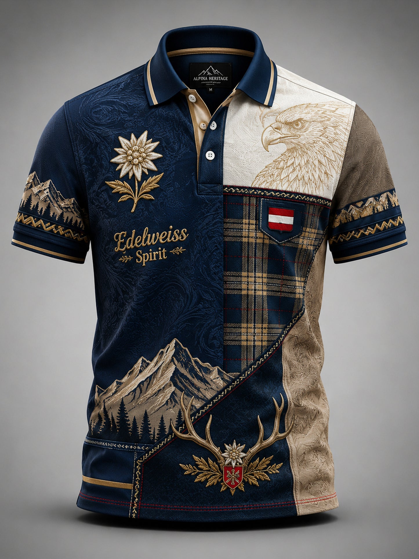 Herren-Poloshirt mit Kunstdruck und kulturellem Motiv der österreichischen Naturlandschaft