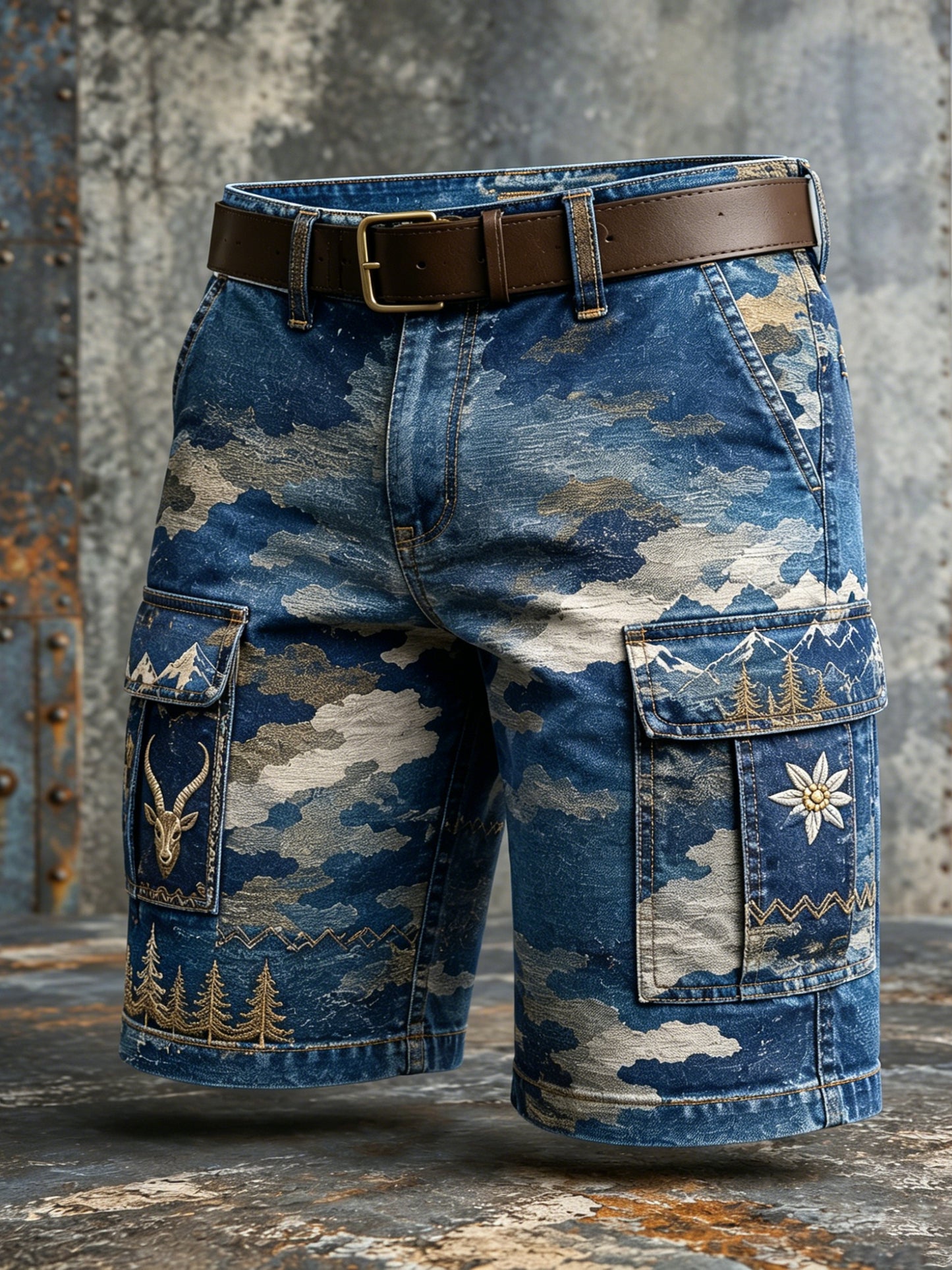 Herren-Shorts mit Kunstdruck von österreichischer Naturlandschaft und kulturellen Elementen