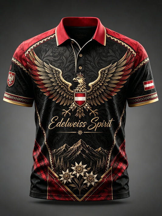 Herren-Poloshirt mit Kunstdruck und kulturellem Motiv der österreichischen Naturlandschaft