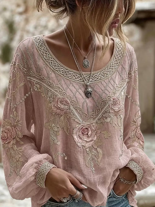 Damen-Retro-Top mit Blumenmuster und Kunstdruck, lässig