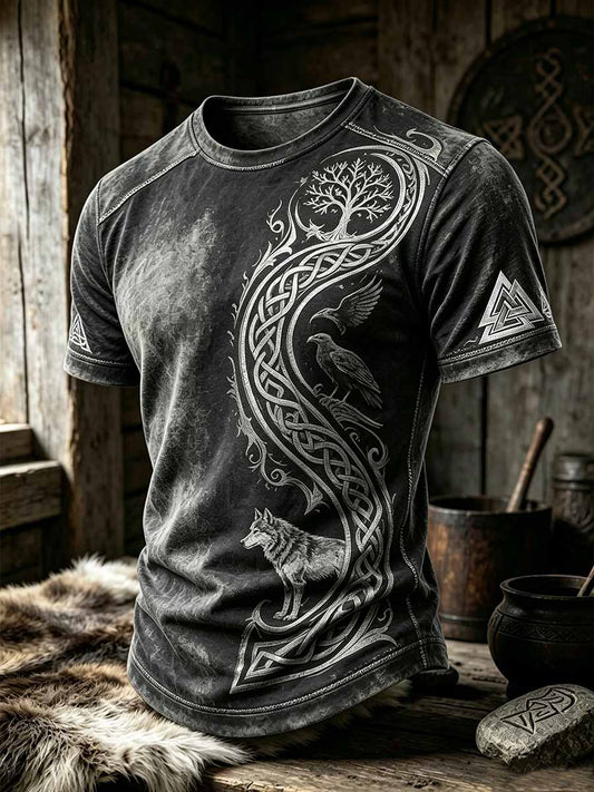 Herren Vintage Viking Muster Druck T-Shirt