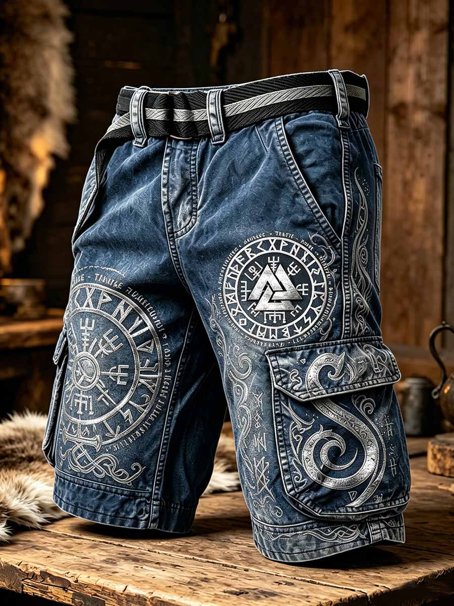 Herren Retro Wikinger Muster Print Shorts
