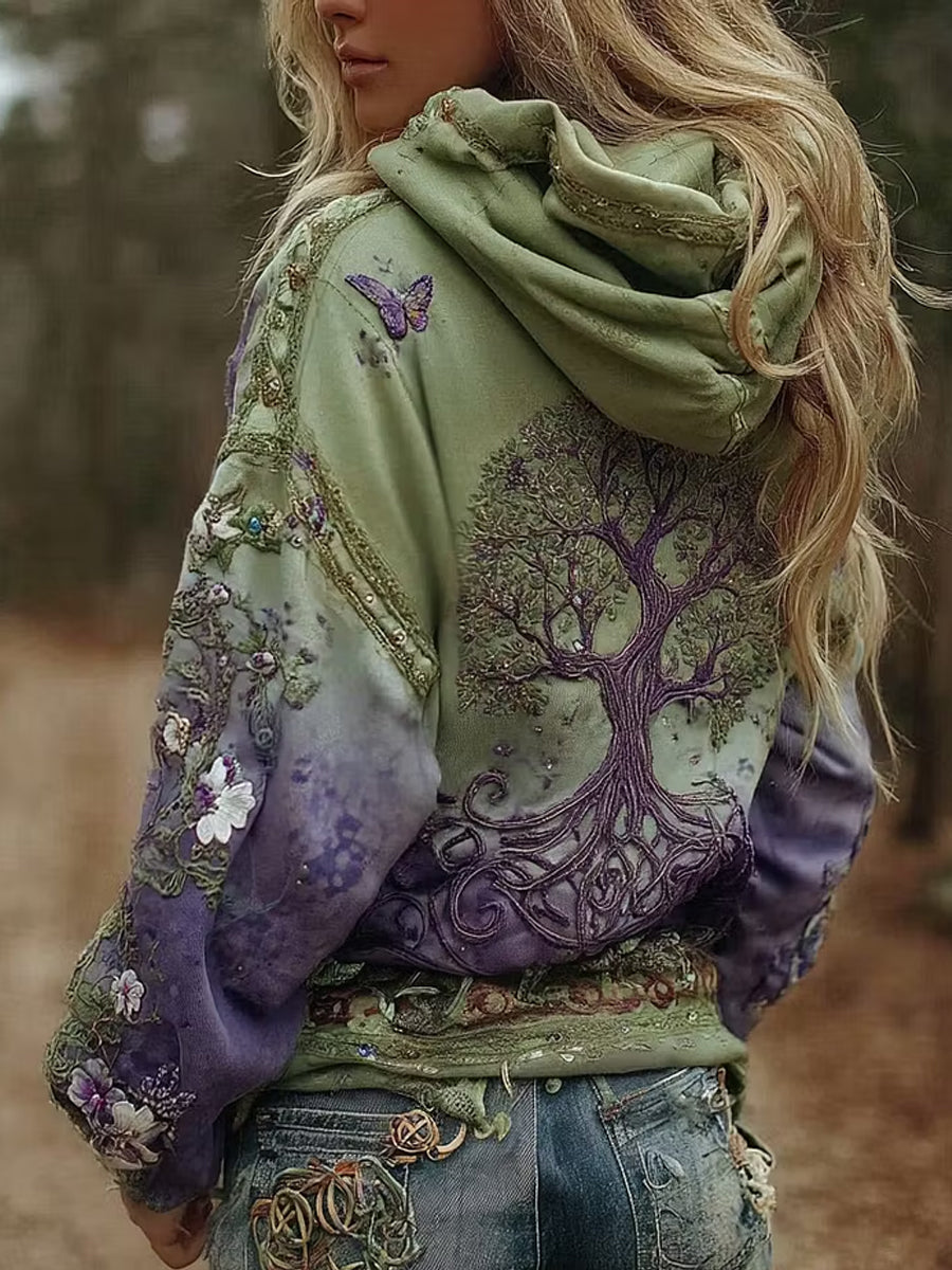 Damen-Vintage-Viking-Jacke mit Blumenmuster, lässig geschnitten