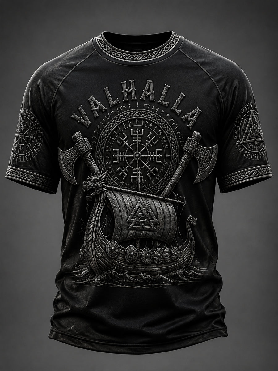 Herren-T-Shirt Valhalla mit Aufdruck, lässig, Kurzarm