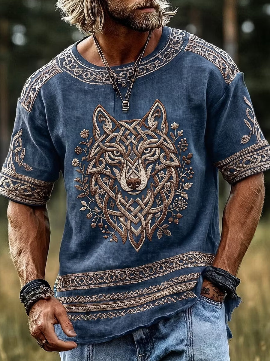 Vintage-Viking-Print lässiges T-Shirt
