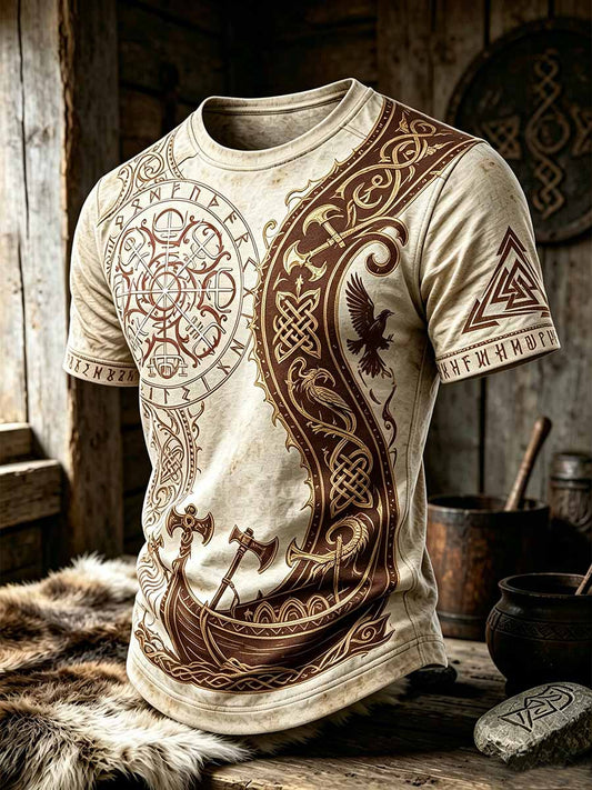 Herren-Vintage-T-Shirt mit Wikinger-Muster