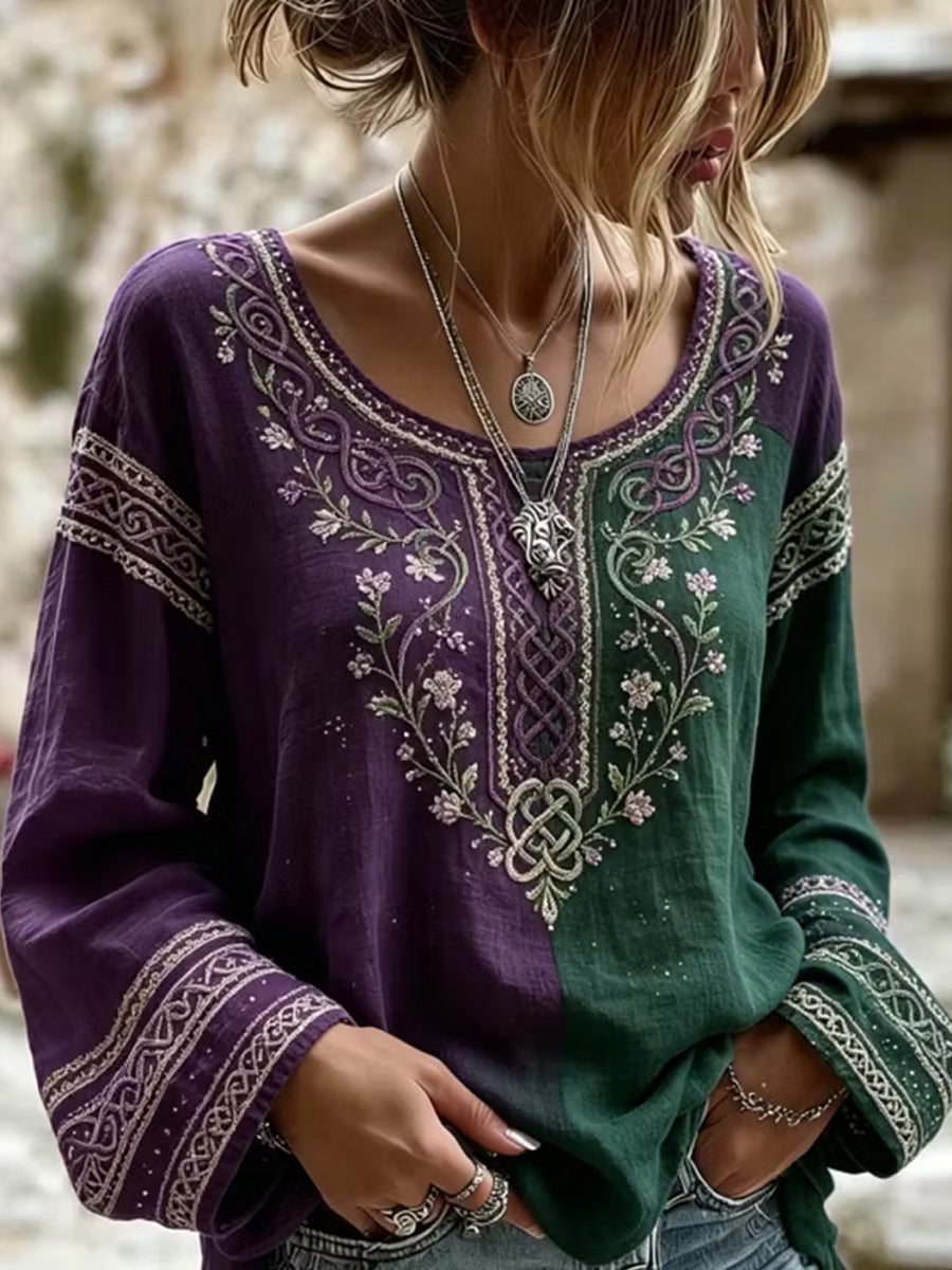 Damen-Retro-Top mit Blumenmuster und Kunstdruck, lässig