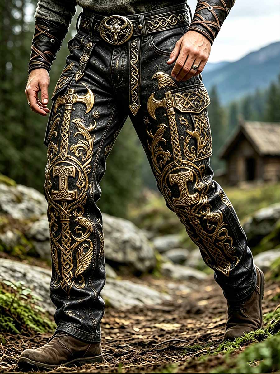 Herren-Retro-Viking-Muster-Print-Hosen