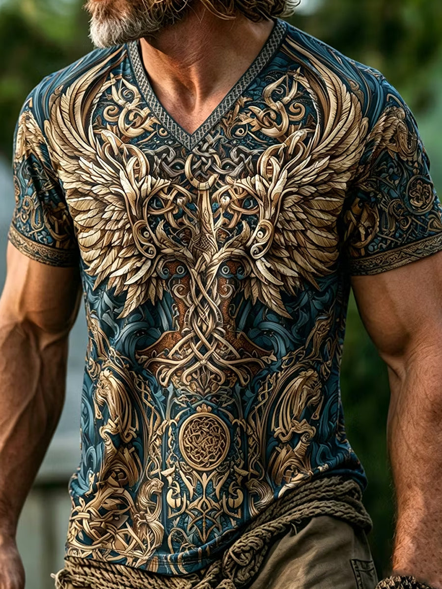 Vintage-Viking-Print lässiges T-Shirt