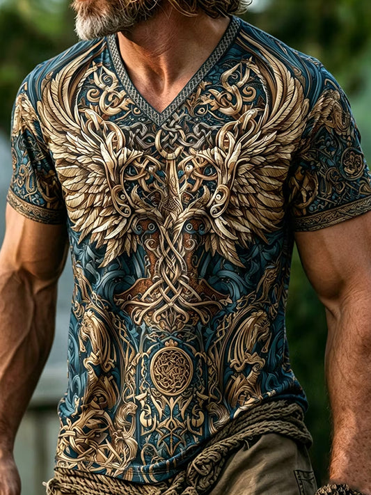 Vintage-Viking-Print lässiges T-Shirt