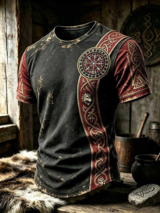 Herren-Vintage-T-Shirt mit Wikinger-Muster