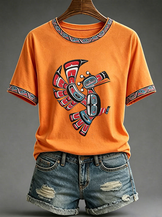 Lässiges T-Shirt für Frauen mit indigenem Totem-Print
