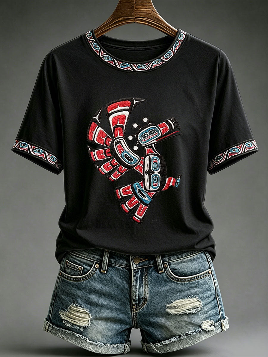 Lässiges T-Shirt für Frauen mit indigenem Totem-Print