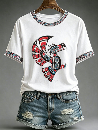 Lässiges T-Shirt für Frauen mit indigenem Totem-Print
