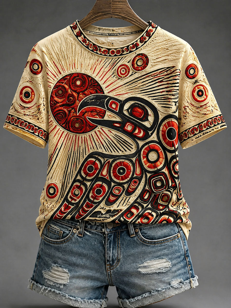 Lässiges T-Shirt für Frauen mit indigenem Print