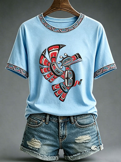 Lässiges T-Shirt für Frauen mit indigenem Totem-Print