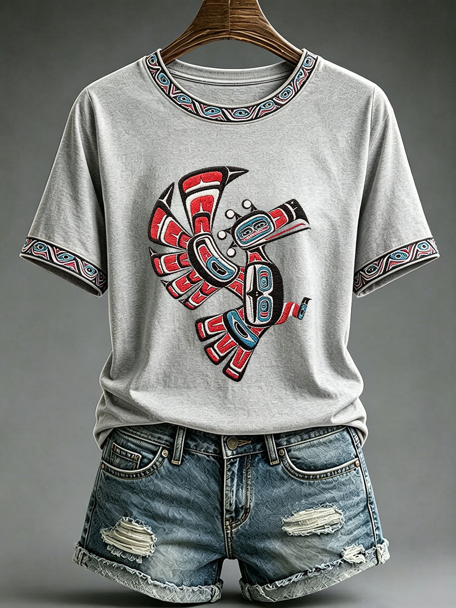 Lässiges T-Shirt für Frauen mit indigenem Totem-Print