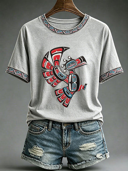 Lässiges T-Shirt für Frauen mit indigenem Totem-Print