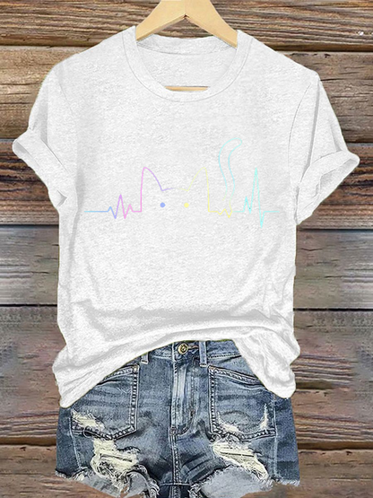 Damen-T-Shirt mit stilvollem Katzenliebhaber-Design, aufbügelbar, Kurzarm