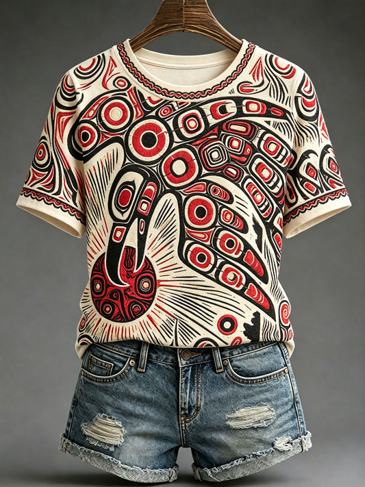 Lässiges T-Shirt für Frauen mit indigenem Print