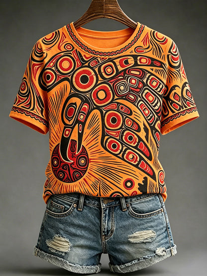 Lässiges T-Shirt für Frauen mit indigenem Print