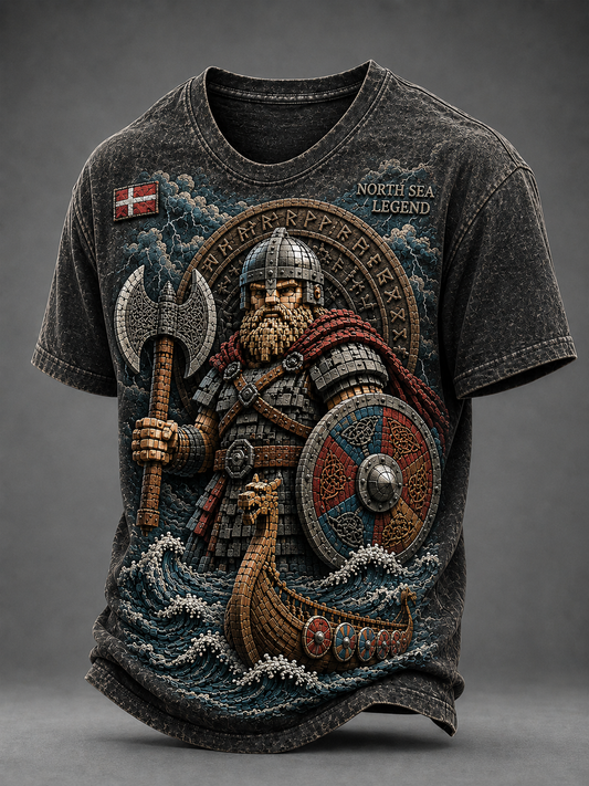 Herren-T-Shirt mit dänischen Wikingern und kurzen Ärmeln