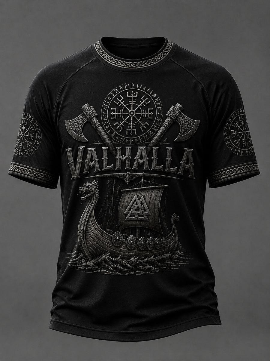 Herren-T-Shirt Valhalla mit Aufdruck, lässig, Kurzarm