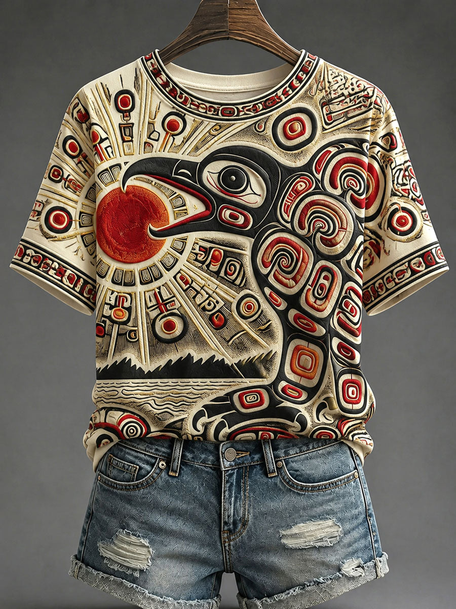 Lässiges T-Shirt für Frauen mit indigenem Print