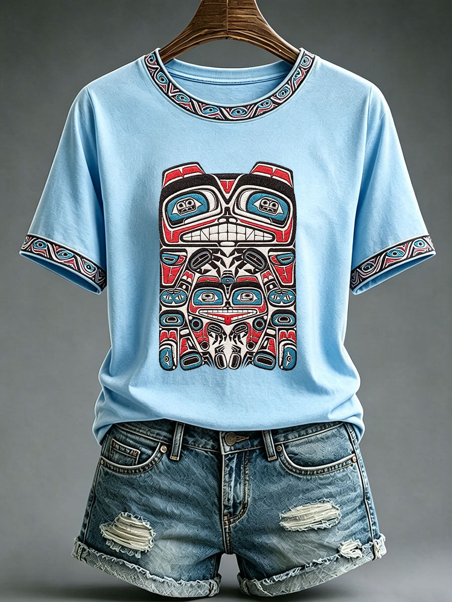Lässiges T-Shirt für Frauen mit indigenem Totem-Print