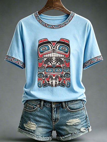 Lässiges T-Shirt für Frauen mit indigenem Totem-Print