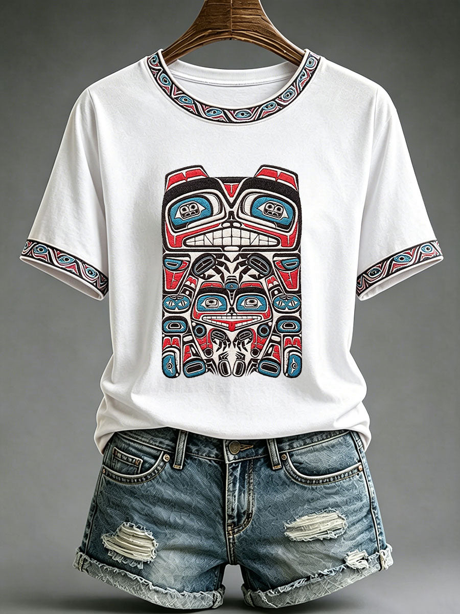 Lässiges T-Shirt für Frauen mit indigenem Totem-Print