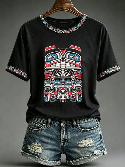 Lässiges T-Shirt für Frauen mit indigenem Totem-Print