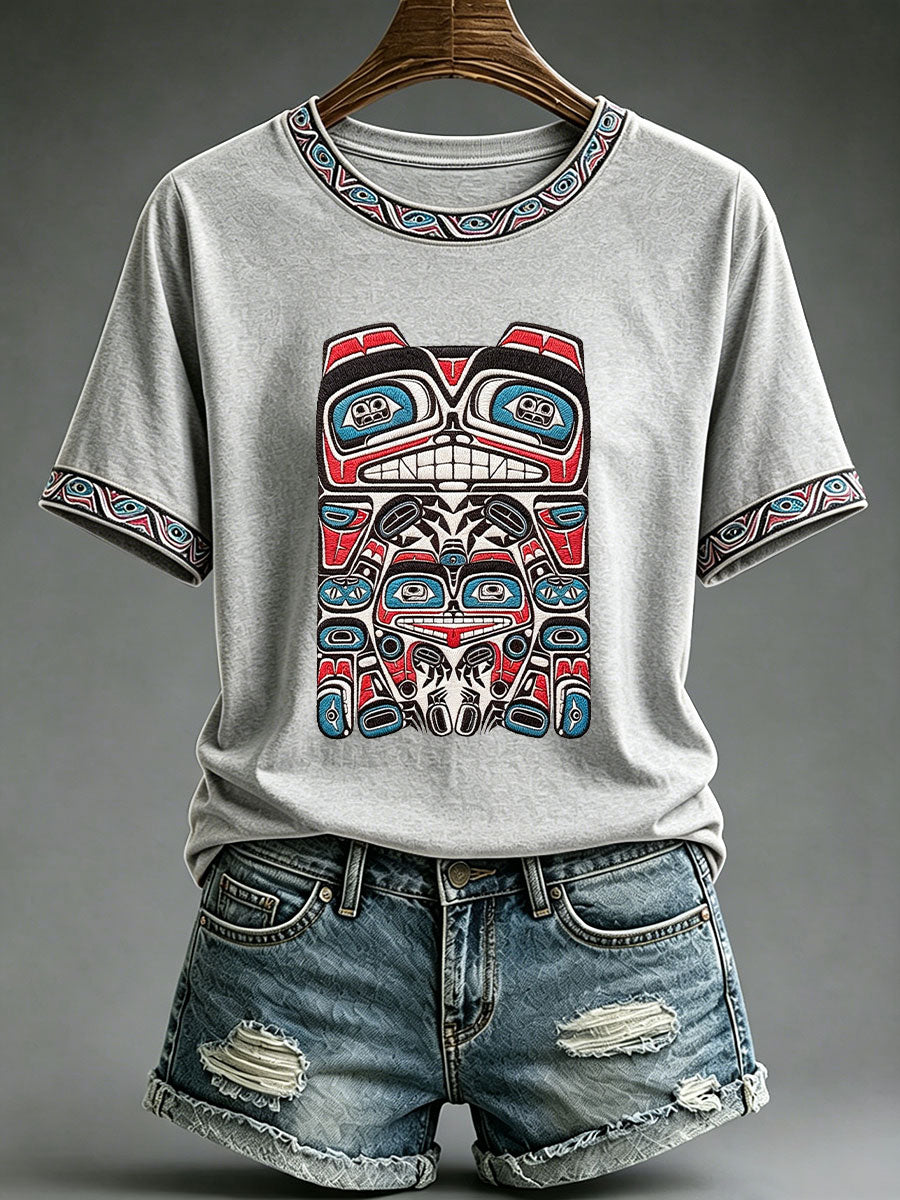 Lässiges T-Shirt für Frauen mit indigenem Totem-Print