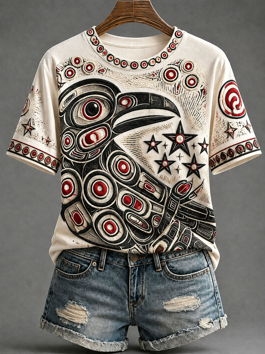 Lässiges T-Shirt für Frauen mit indigenem Print