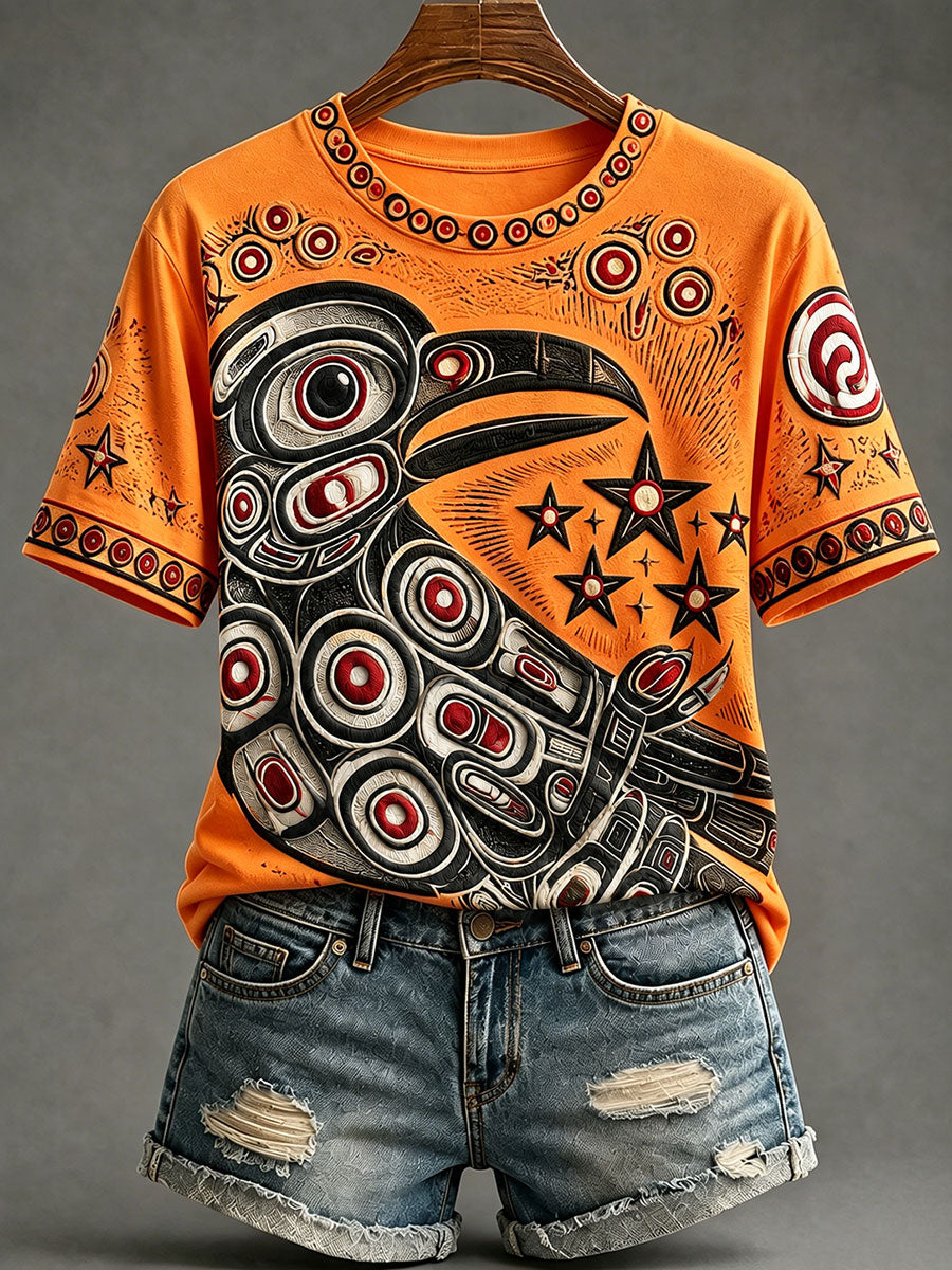 Lässiges T-Shirt für Frauen mit indigenem Print