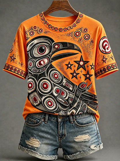 Lässiges T-Shirt für Frauen mit indigenem Print