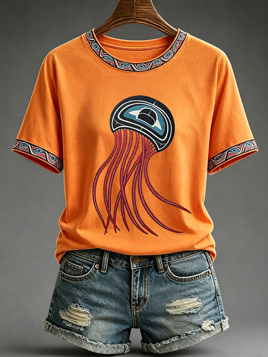 Lässiges T-Shirt für Frauen mit indigenem Totem-Print