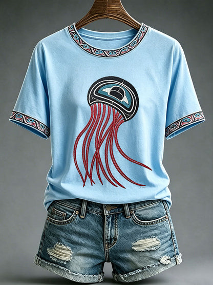 Lässiges T-Shirt für Frauen mit indigenem Totem-Print