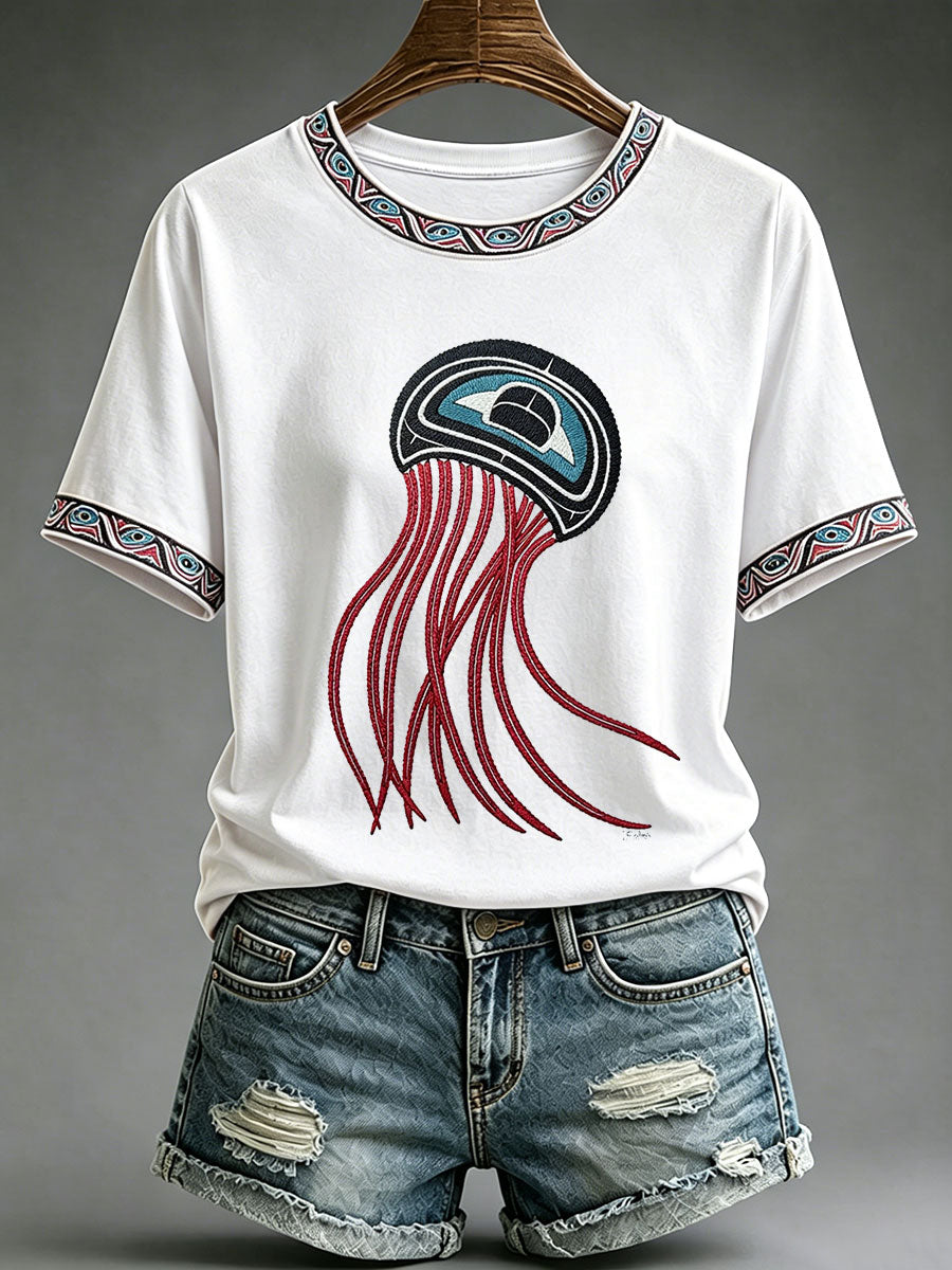 Lässiges T-Shirt für Frauen mit indigenem Totem-Print