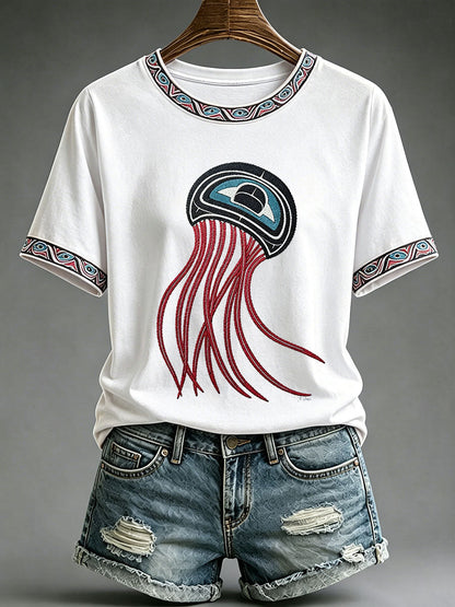 Lässiges T-Shirt für Frauen mit indigenem Totem-Print